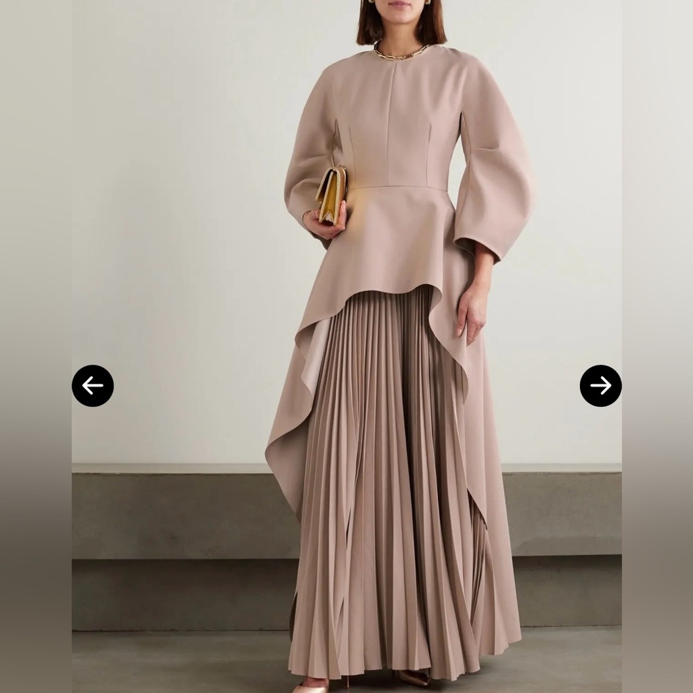 Solace London Maia Draped Pleated Crepe Peplum Gown